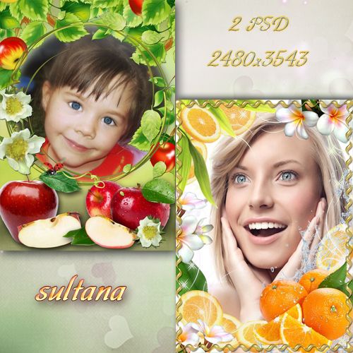 Летние фруктовые фотрамки - Апельсины и яблоки