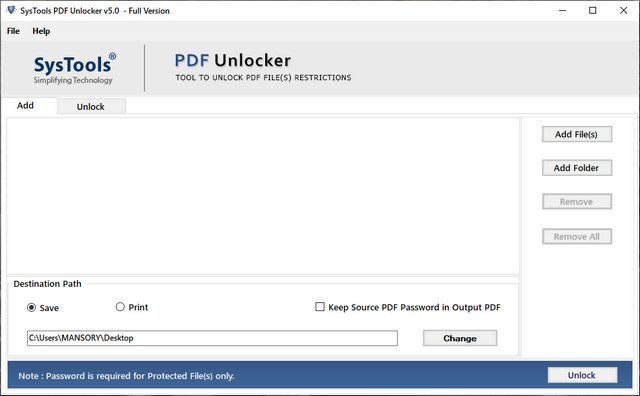 SysTools PDF Unlocker 5.0.0.0