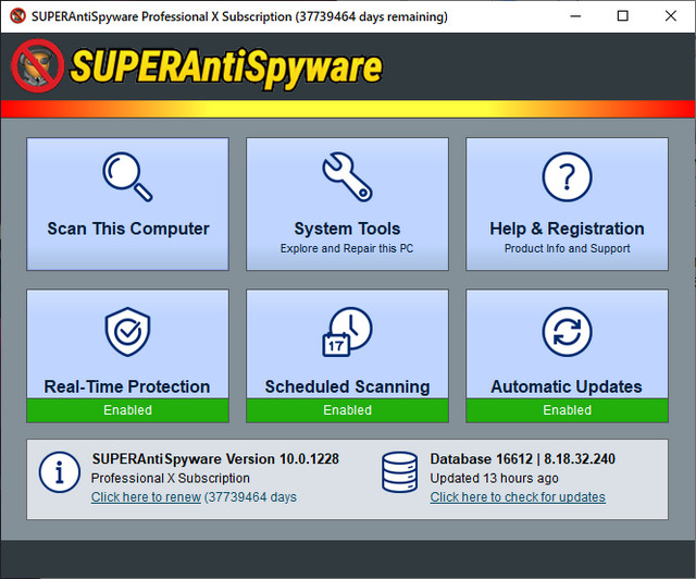 SUPERAntiSpyware Professional X 10.0.1228